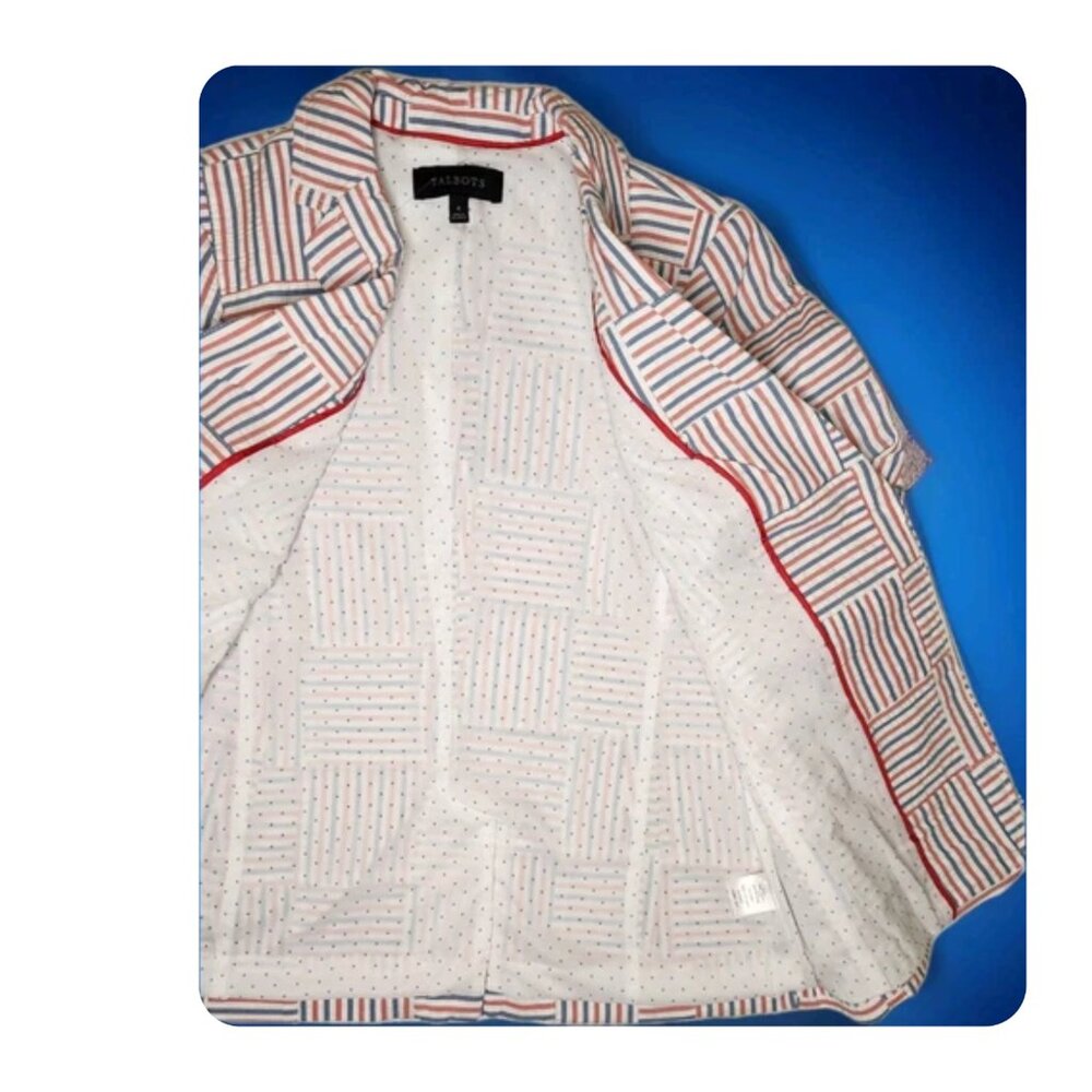 Talbots Sz 4 Patchwork Blazer Jacket Seersucker B… - image 8